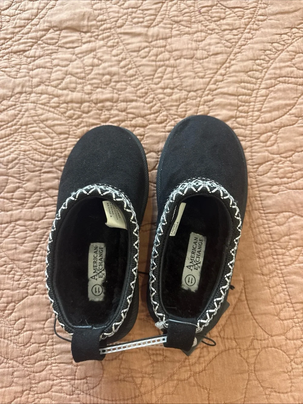 American Exchange Kids Black Slip-On Clog with Silver Braided Trim